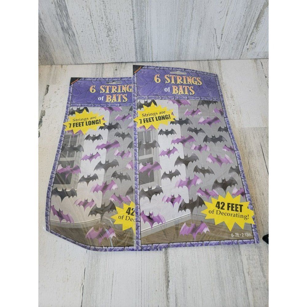 String bats purple black Halloween prop set decor
